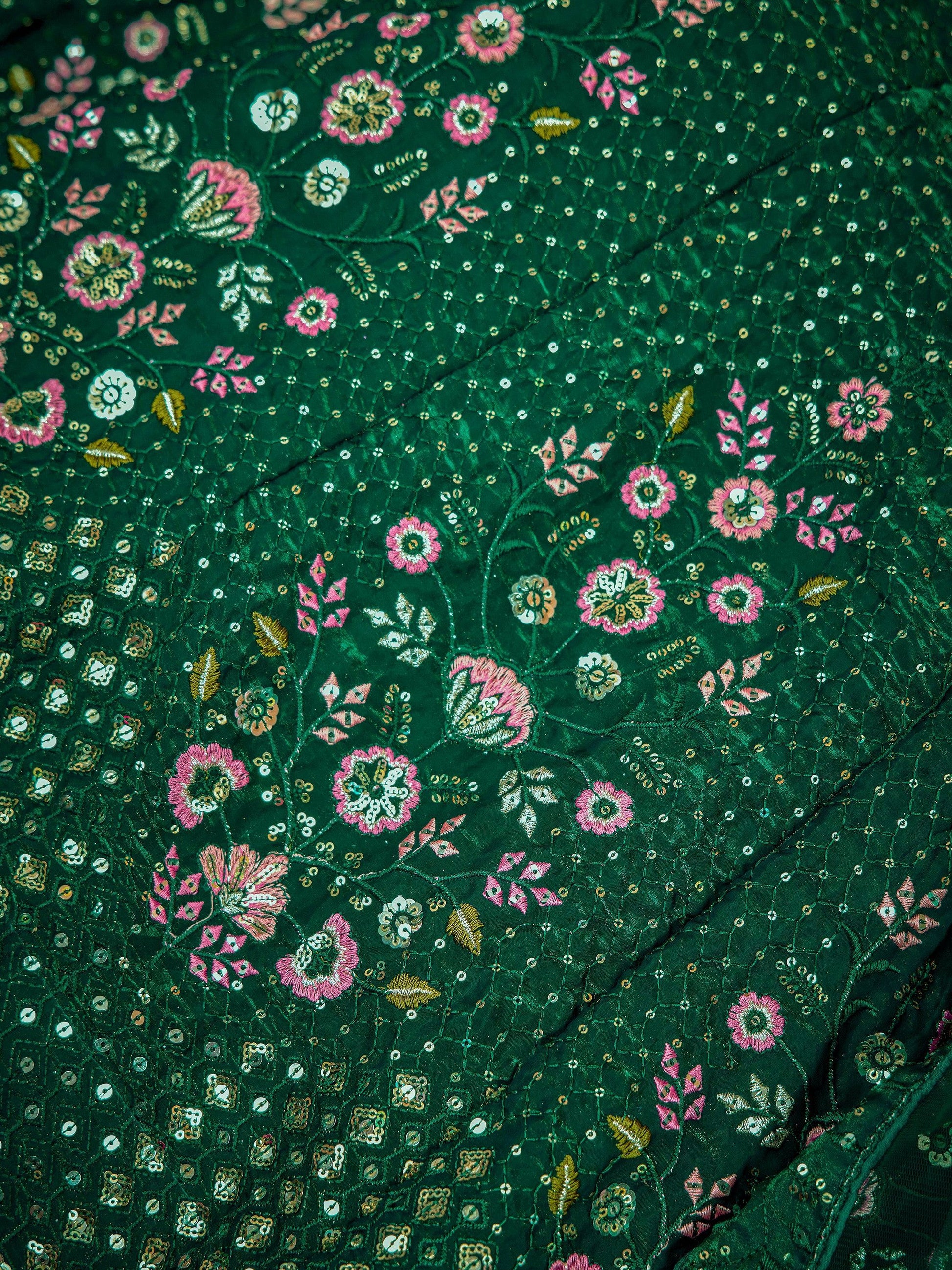 Stunning Green Thread Embroidered Net Mehendi Wear Lehenga Choli With Dupatta - Zeel Clothing