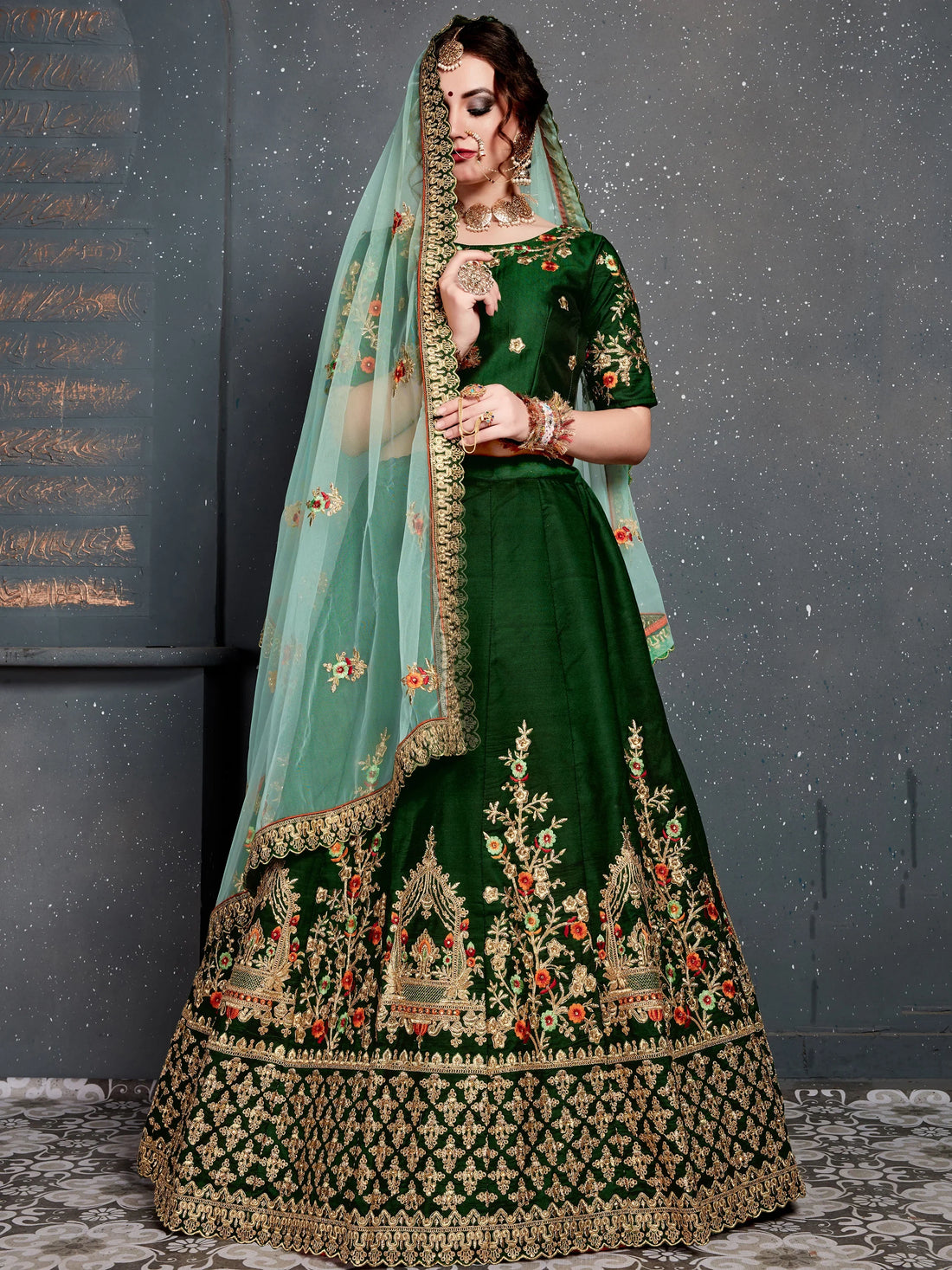 Stunning Green Zari Embroidered Silk Lehenga Choli With Dupatta - Zeel Clothing