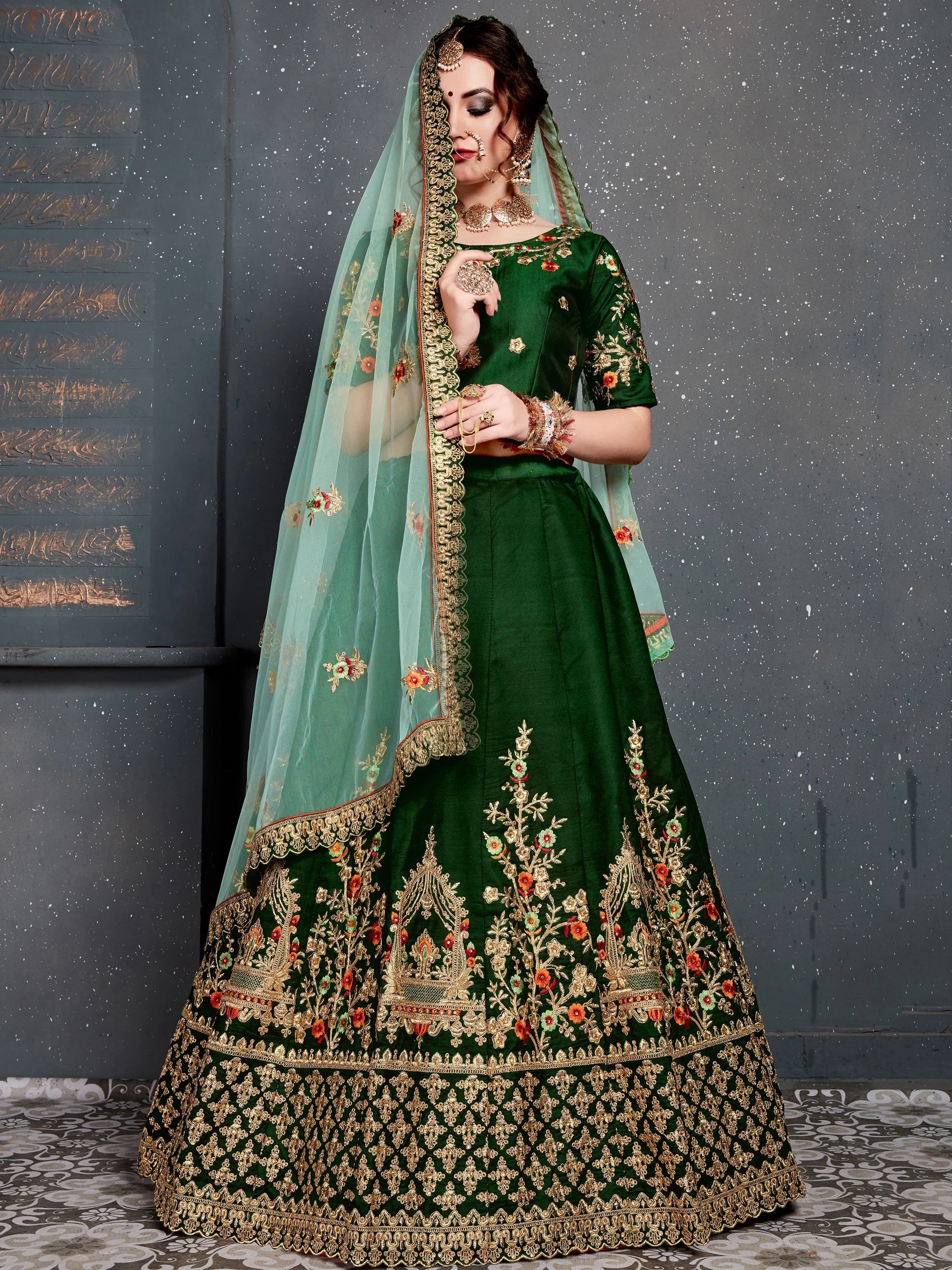 Stunning Green Zari Embroidered Silk Lehenga Choli With Dupatta - Zeel Clothing
