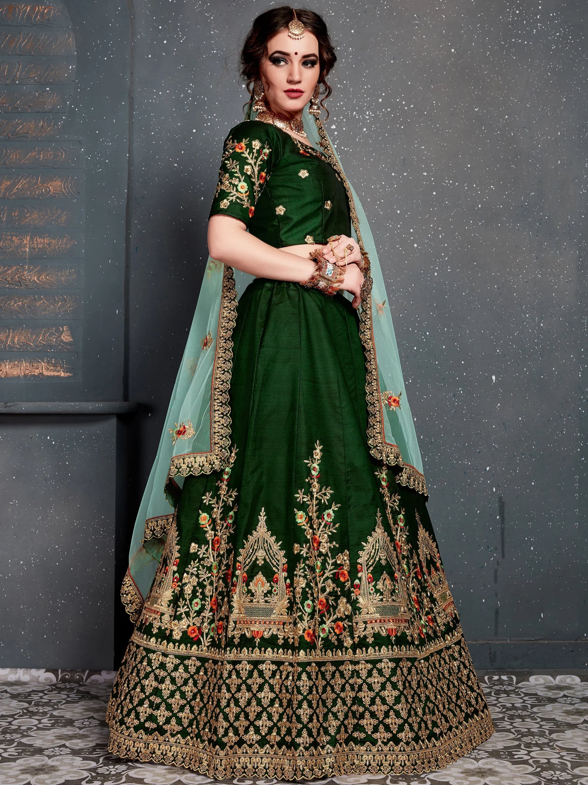 Stunning Green Zari Embroidered Silk Lehenga Choli With Dupatta - Zeel Clothing