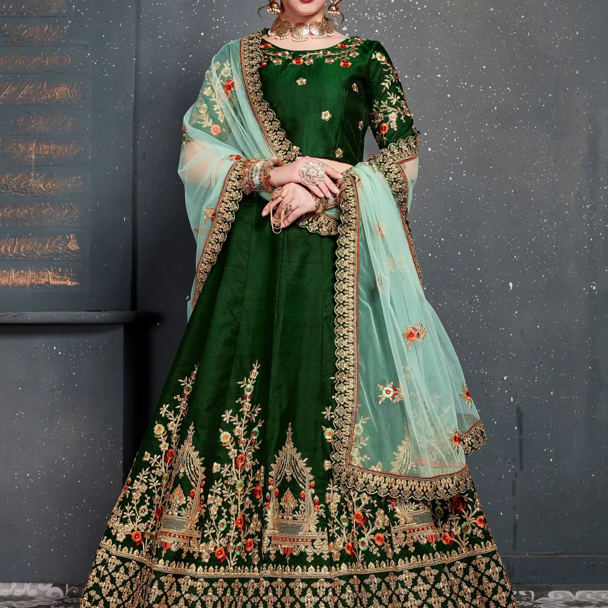 Stunning Green Zari Embroidered Silk Lehenga Choli With Dupatta - Zeel Clothing