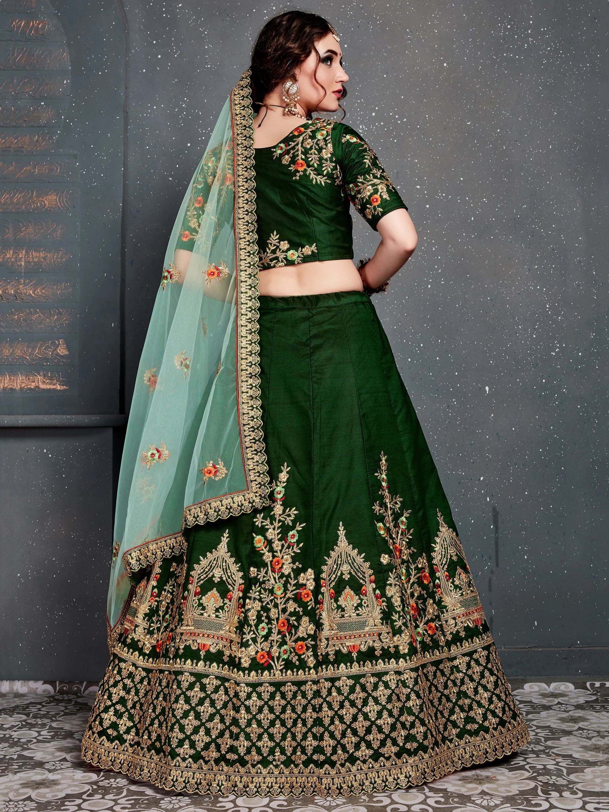Stunning Green Zari Embroidered Silk Lehenga Choli With Dupatta - Zeel Clothing