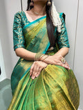 Stunning Green Zari Weaving Kanjivaram Traditional Saree With Blouse - Zeel Clothing
