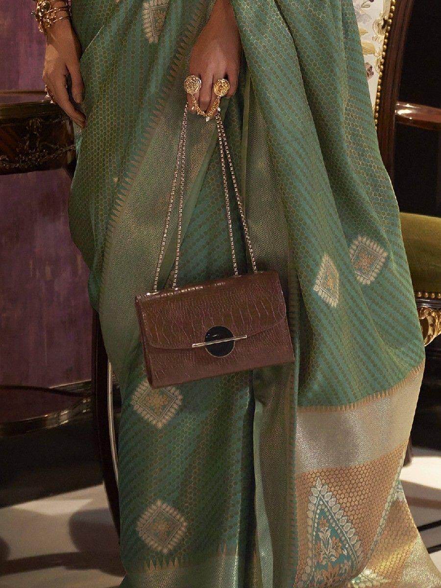 Stunning Green Zari Work Krimica Silk Classic Saree With Blouse - Zeel Clothing