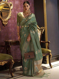 Stunning Green Zari Work Krimica Silk Classic Saree With Blouse - Zeel Clothing