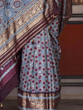 Stunning Grey Digital Print Silk Event Wear Saree With Blouse - Zeel Clothing