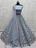 Stunning Grey Sequins Net Designer Lehenga Choli With Dupatta - Zeel Clothing