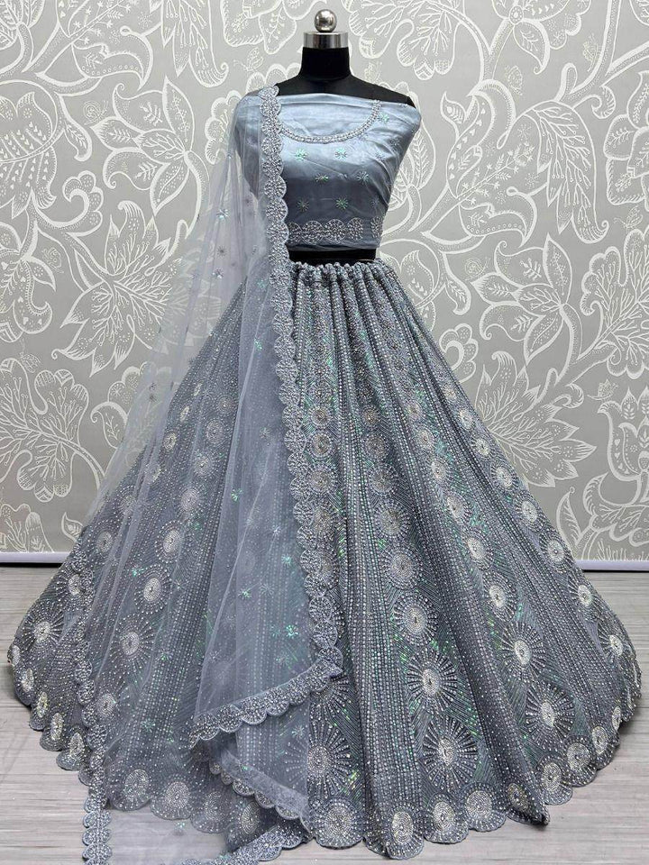 Stunning Grey Sequins Net Designer Lehenga Choli With Dupatta - Zeel Clothing