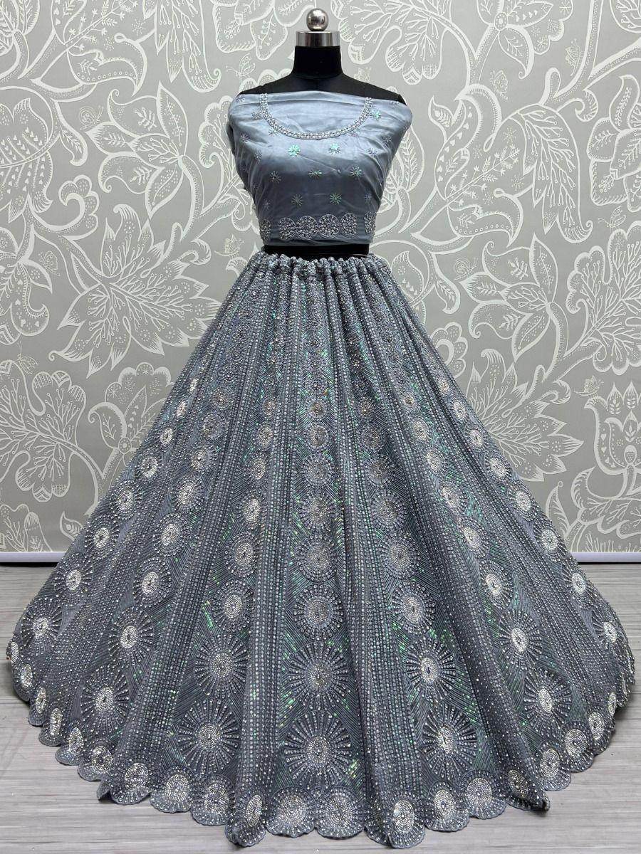 Stunning Grey Sequins Net Designer Lehenga Choli With Dupatta - Zeel Clothing
