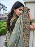 Stunning Grey Zari Weaving Organza Festival Wear Saree With Blouse - Zeel Clothing