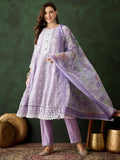 Stunning Lavender Embroidered Organza Pant Suit With Dupatta - Zeel Clothing