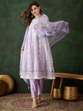Stunning Lavender Embroidered Organza Pant Suit With Dupatta - Zeel Clothing