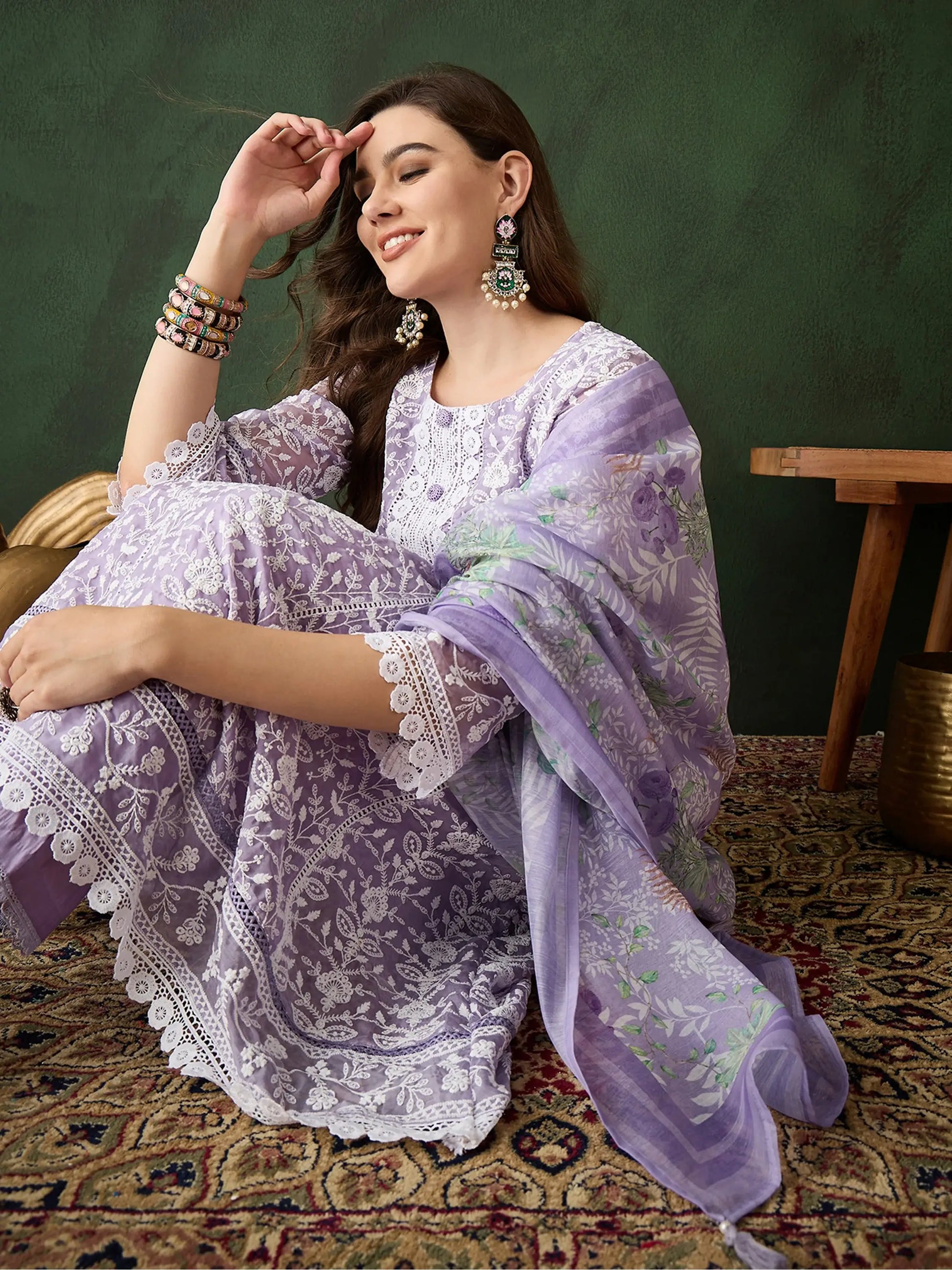 Stunning Lavender Embroidered Organza Pant Suit With Dupatta - Zeel Clothing