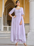 Stunning Lavender Mirror Work Georgette Ready-To-wear Palazzo Suit - Zeel Clothing