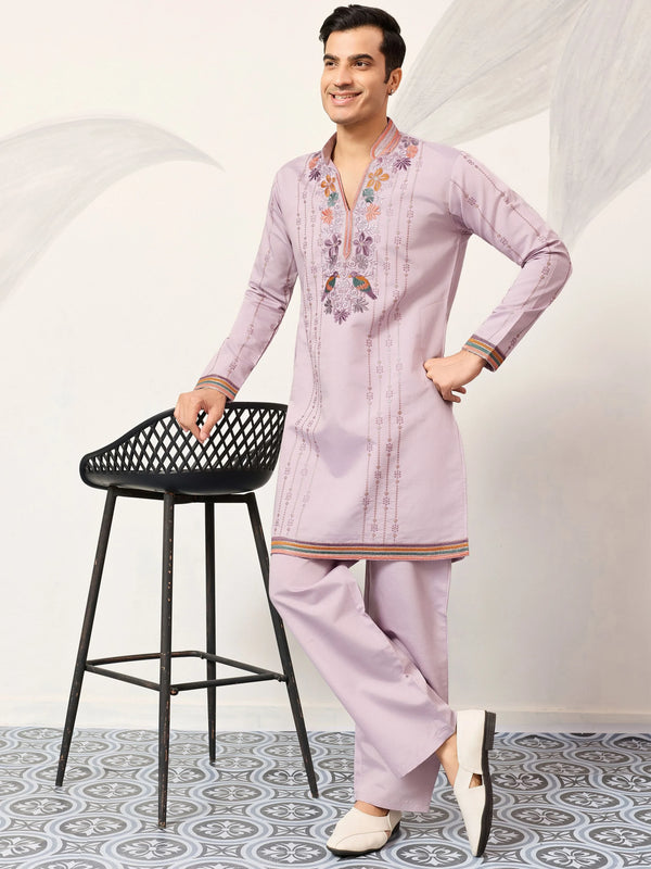 Stunning Lavender Sequin Work Viscose Silk Receptions Wear Men’s Kurta