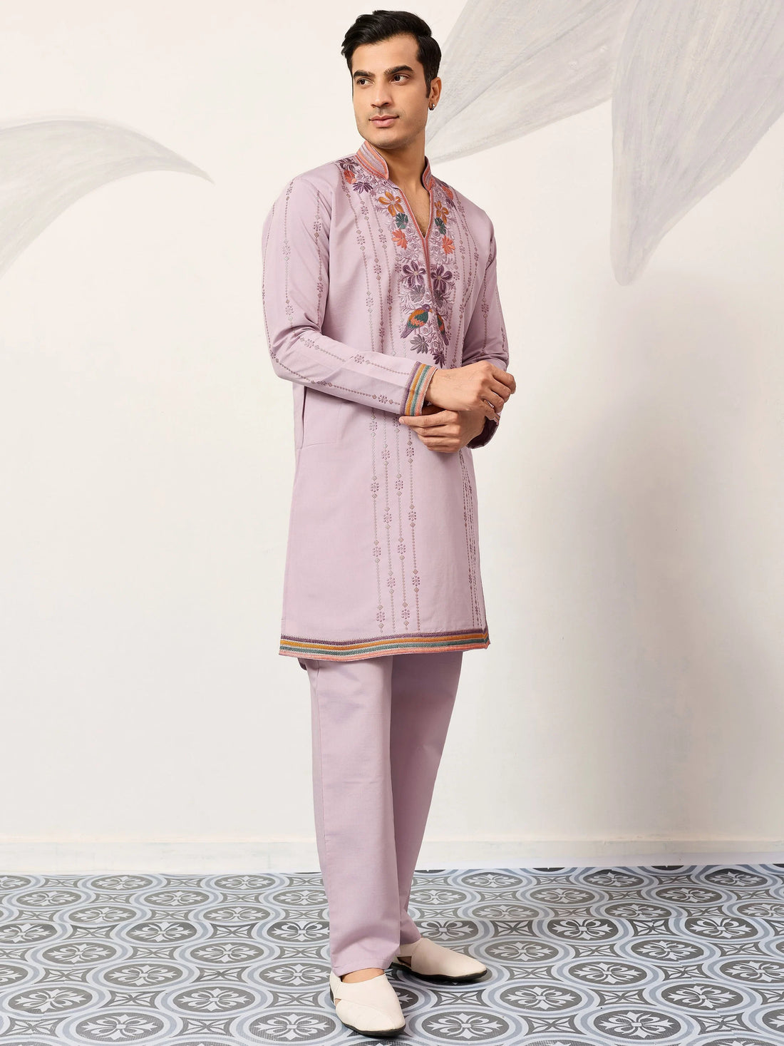 Stunning Lavender Sequin Work Viscose Silk Receptions Wear Men’s Kurta