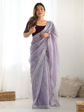 Stunning Lavender Sequins Border Work Net Saree With Blouse - Zeel Clothing