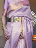 Stunning Lavender Zari Woven Silk Reception Wear Saree With Blouse - Zeel Clothing