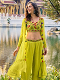 Stunning Light Green Embroidered Georgette Palazzo Suit With Jacket - Zeel Clothing