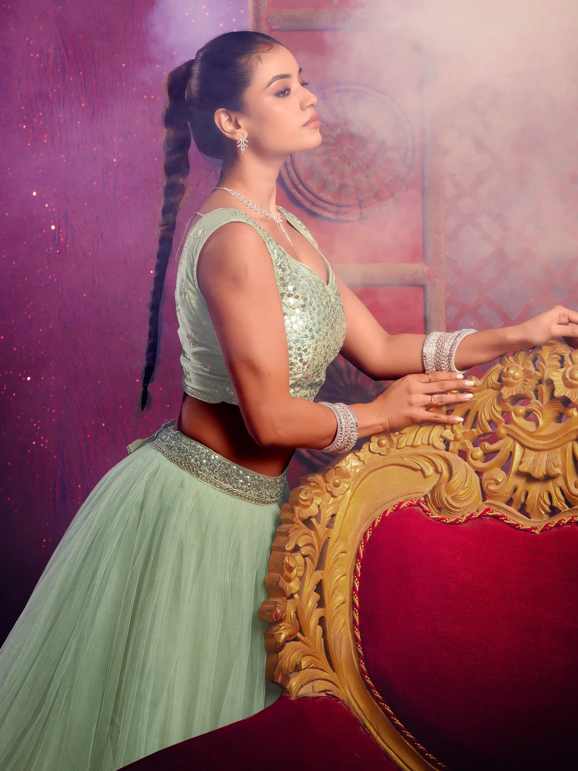Stunning Light Green Net Party Wear Lehenga Choli With Dupatta - Zeel Clothing