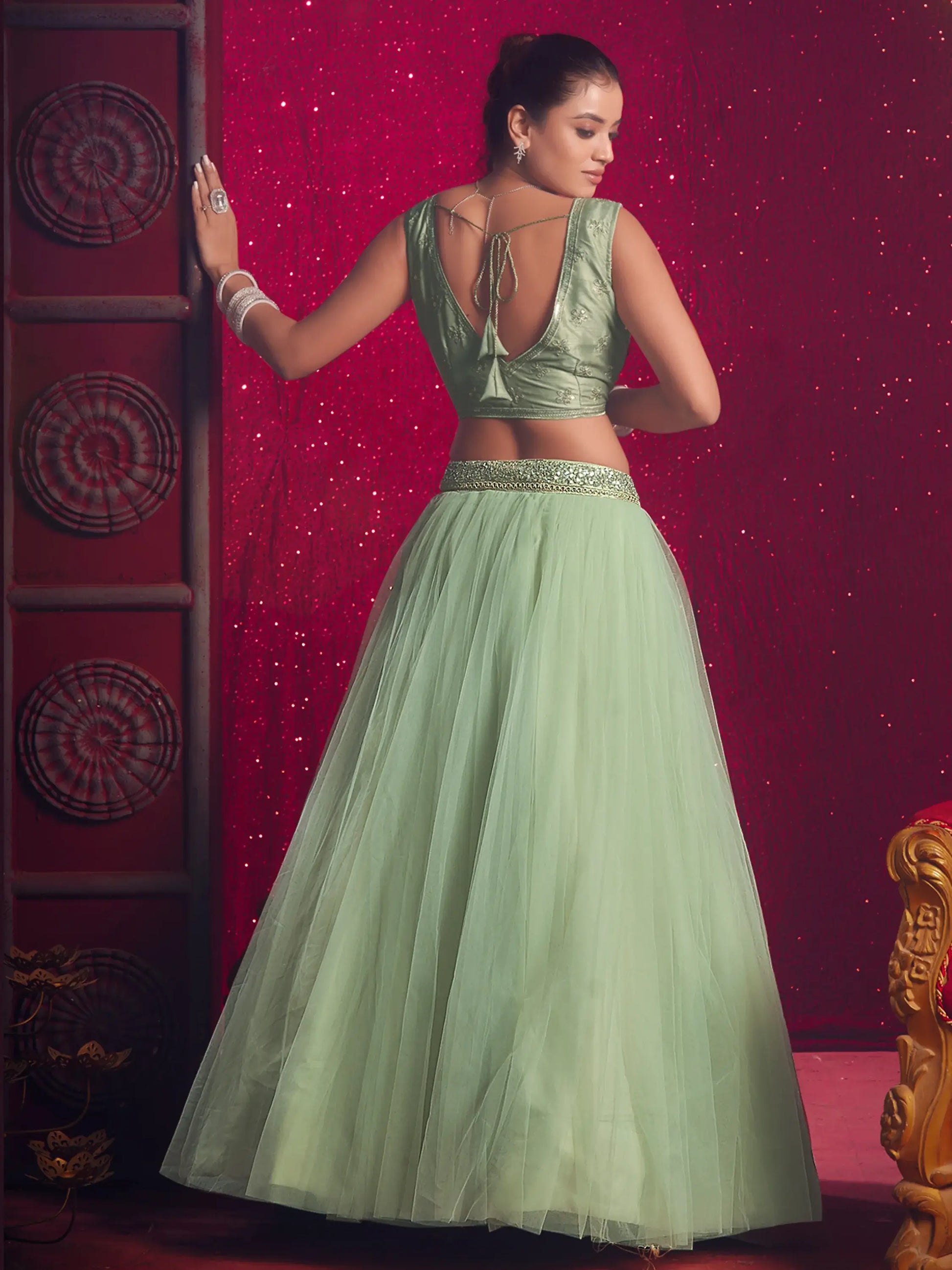 Stunning Light Green Net Party Wear Lehenga Choli With Dupatta - Zeel Clothing