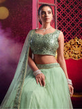 Stunning Light Green Net Party Wear Lehenga Choli With Dupatta - Zeel Clothing