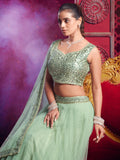 Stunning Light Green Net Party Wear Lehenga Choli With Dupatta - Zeel Clothing