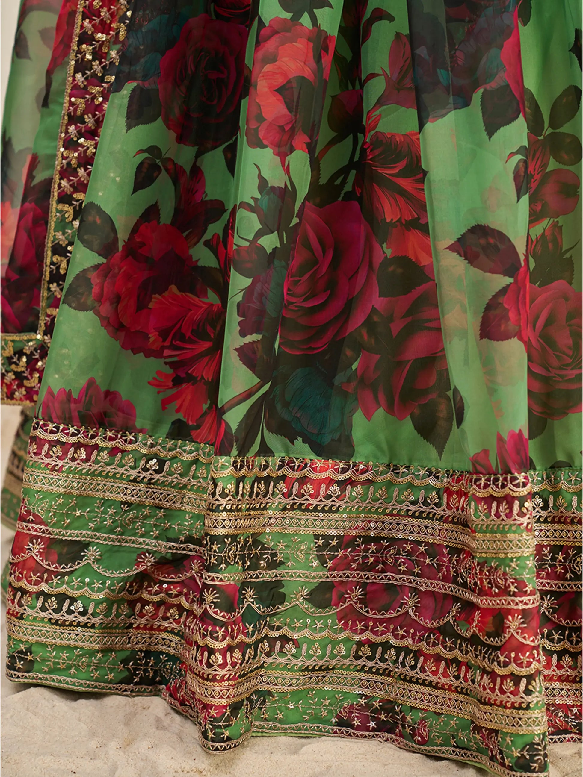 Stunning Light Green Printed Organza Event Wear Lehenga Choli - Zeel Clothing