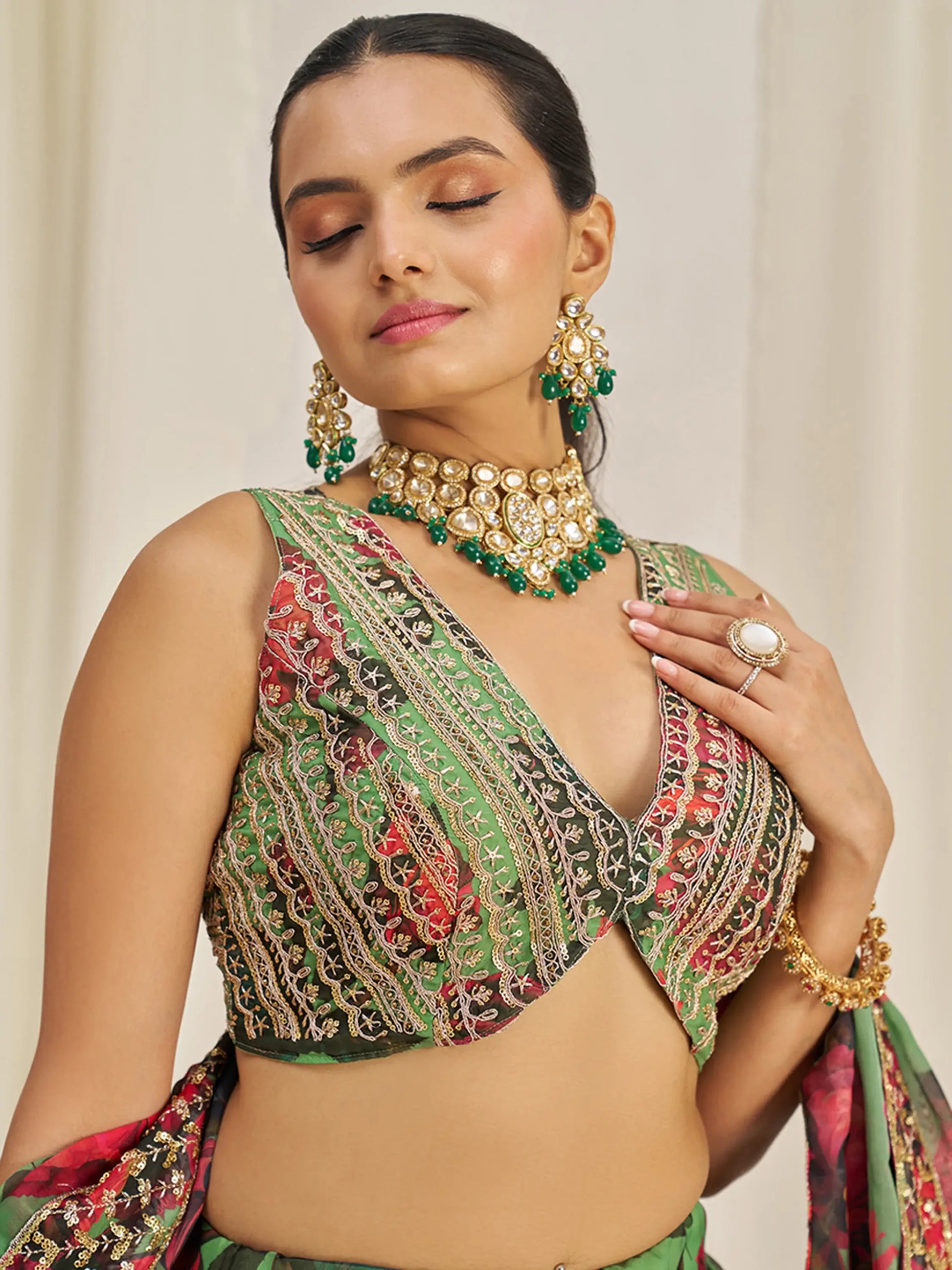 Stunning Light Green Printed Organza Event Wear Lehenga Choli - Zeel Clothing