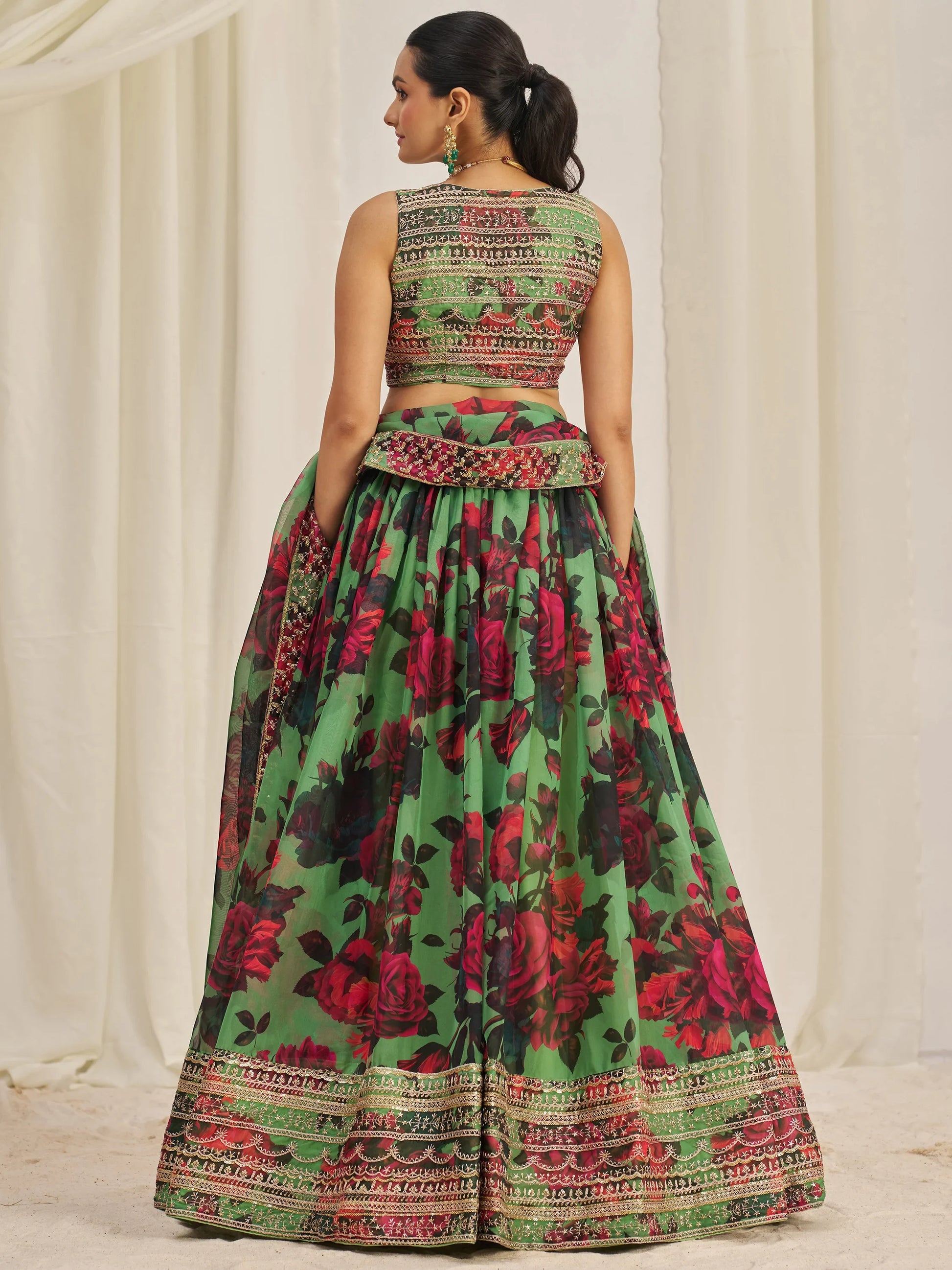 Stunning Light Green Printed Organza Event Wear Lehenga Choli - Zeel Clothing