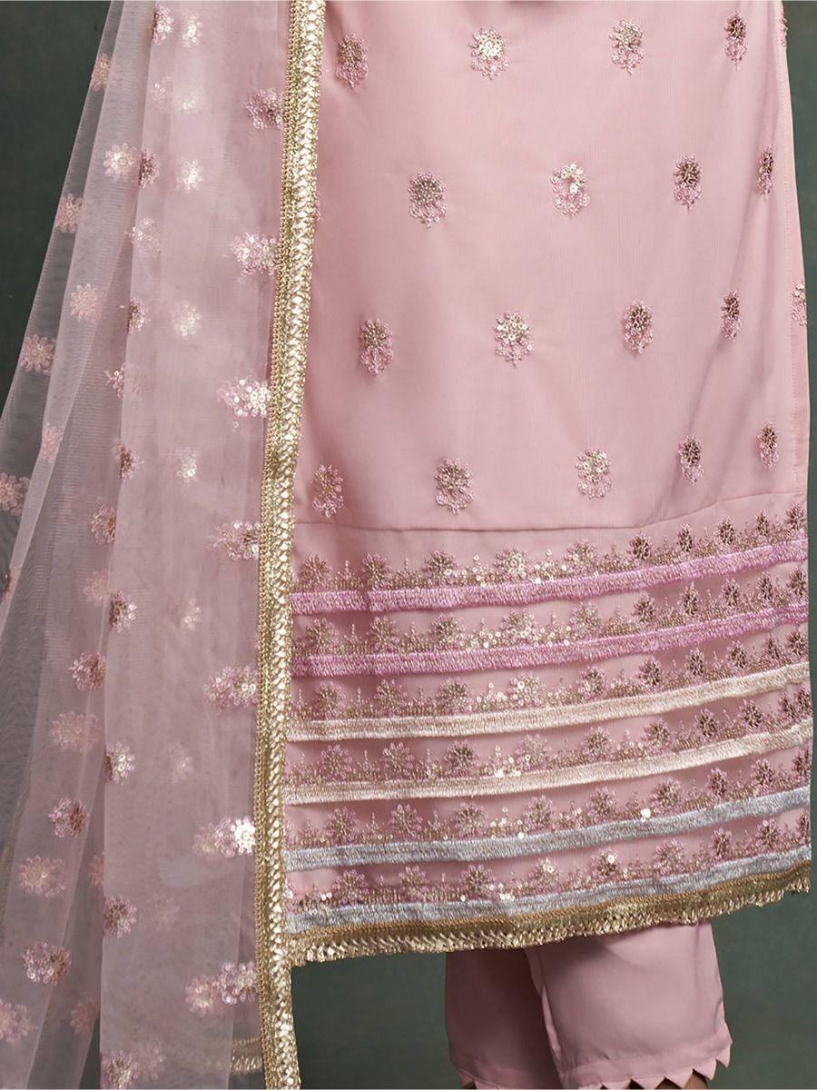 Stunning Light Pink Sequins Butterfly Net Salwar Kameez With Dupatta - Zeel Clothing