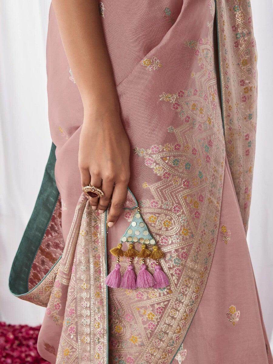 Stunning Light Pink Zari Weaving Silk Festive Wear Saree - Zeel Clothing