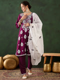 Stunning Magenta Embroidered Rayon Pant Suit With Dupatta - Zeel Clothing
