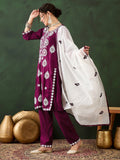 Stunning Magenta Embroidered Rayon Pant Suit With Dupatta - Zeel Clothing