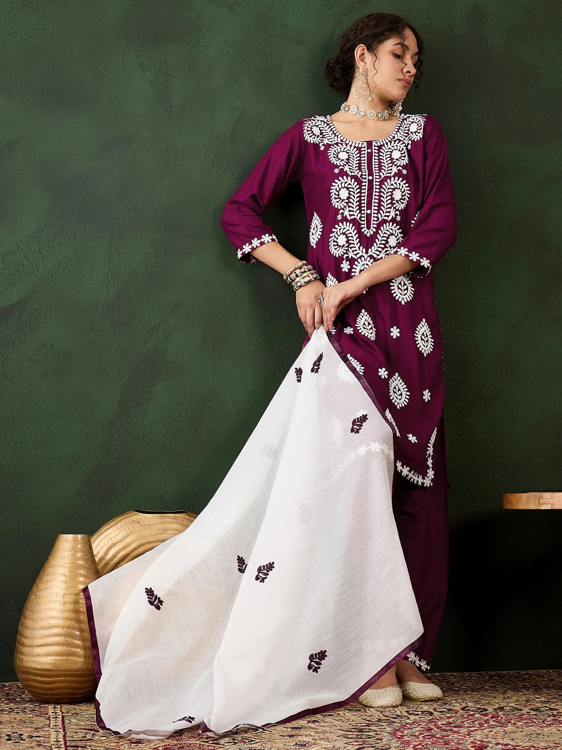 Stunning Magenta Embroidered Rayon Pant Suit With Dupatta - Zeel Clothing