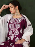 Stunning Magenta Embroidered Rayon Pant Suit With Dupatta - Zeel Clothing