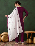 Stunning Magenta Embroidered Rayon Pant Suit With Dupatta - Zeel Clothing