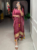 Stunning Maroon Bandhani Print Gaji Silk Event Wear Readymade Kaftan - Zeel Clothing