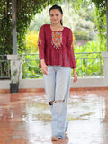Stunning Maroon Gamthi Work Georgette Navratri Special Peplum Style Top - Zeel Clothing