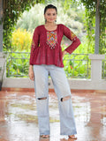 Stunning Maroon Gamthi Work Georgette Navratri Special Peplum Style Top - Zeel Clothing