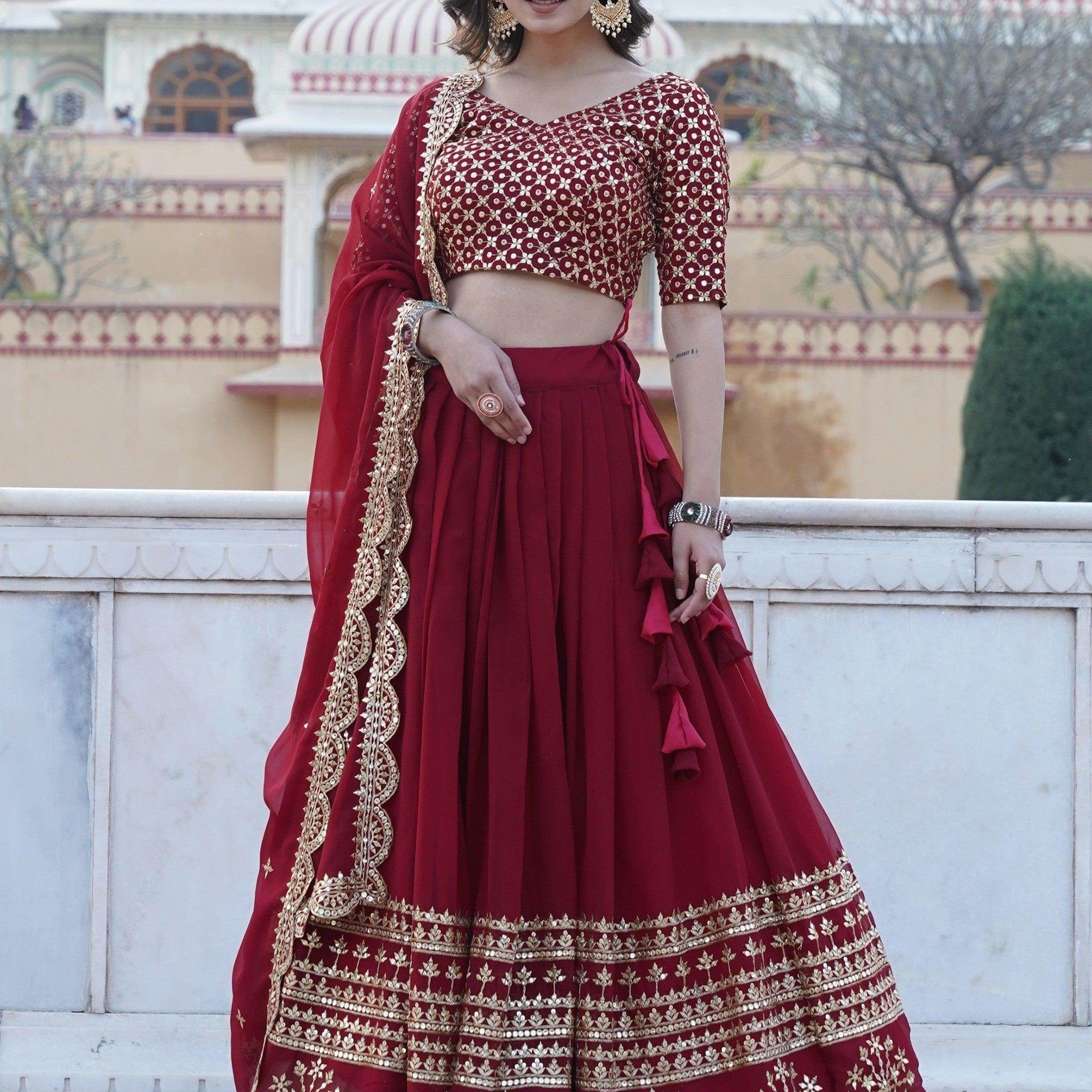 Stunning Maroon Sequins Georgette Engagement Wear Lehenga Choli - Zeel Clothing