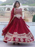 Stunning Maroon Sequins Georgette Engagement Wear Lehenga Choli - Zeel Clothing