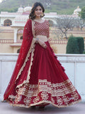Stunning Maroon Sequins Georgette Engagement Wear Lehenga Choli - Zeel Clothing