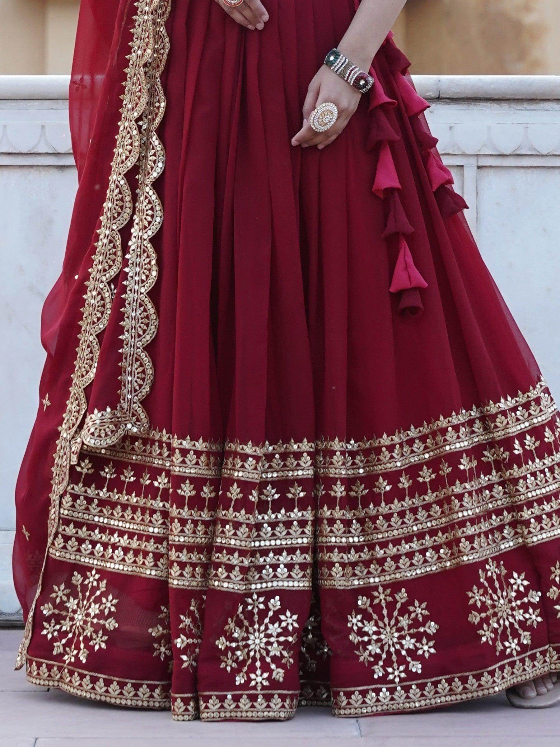 Stunning Maroon Sequins Georgette Engagement Wear Lehenga Choli - Zeel Clothing