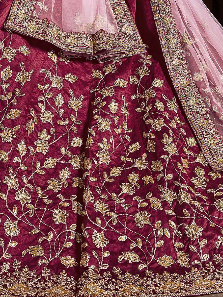Stunning Maroon Sequins Raw Silk Lehenga Choli With Soft Net Dupatta - Zeel Clothing