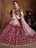 Stunning Maroon Sequins Raw Silk Lehenga Choli With Soft Net Dupatta - Zeel Clothing