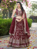 Stunning Maroon Zari Work Silk Bridesmaids Lehenga Choli With Dupatta - Zeel Clothing