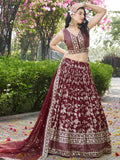 Stunning Maroon Zari Work Silk Bridesmaids Lehenga Choli With Dupatta - Zeel Clothing