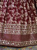 Stunning Maroon Zari Work Silk Bridesmaids Lehenga Choli With Dupatta - Zeel Clothing