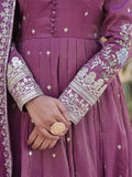 Stunning Mauve Zari Embroidered Viscose Engagement Wear Gown - Zeel Clothing